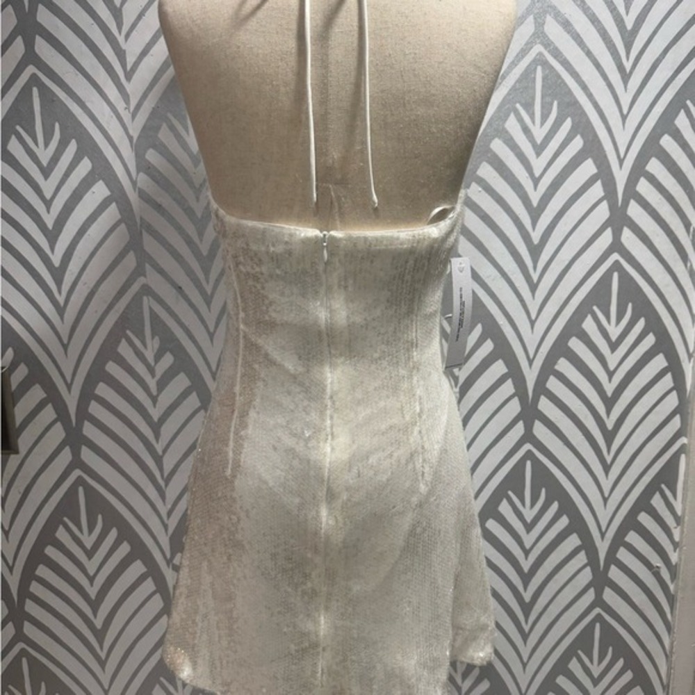 Princess Polly White Sequin Halter Mini Dress Open Back Front Tie US 4 - Picture 6 of 8